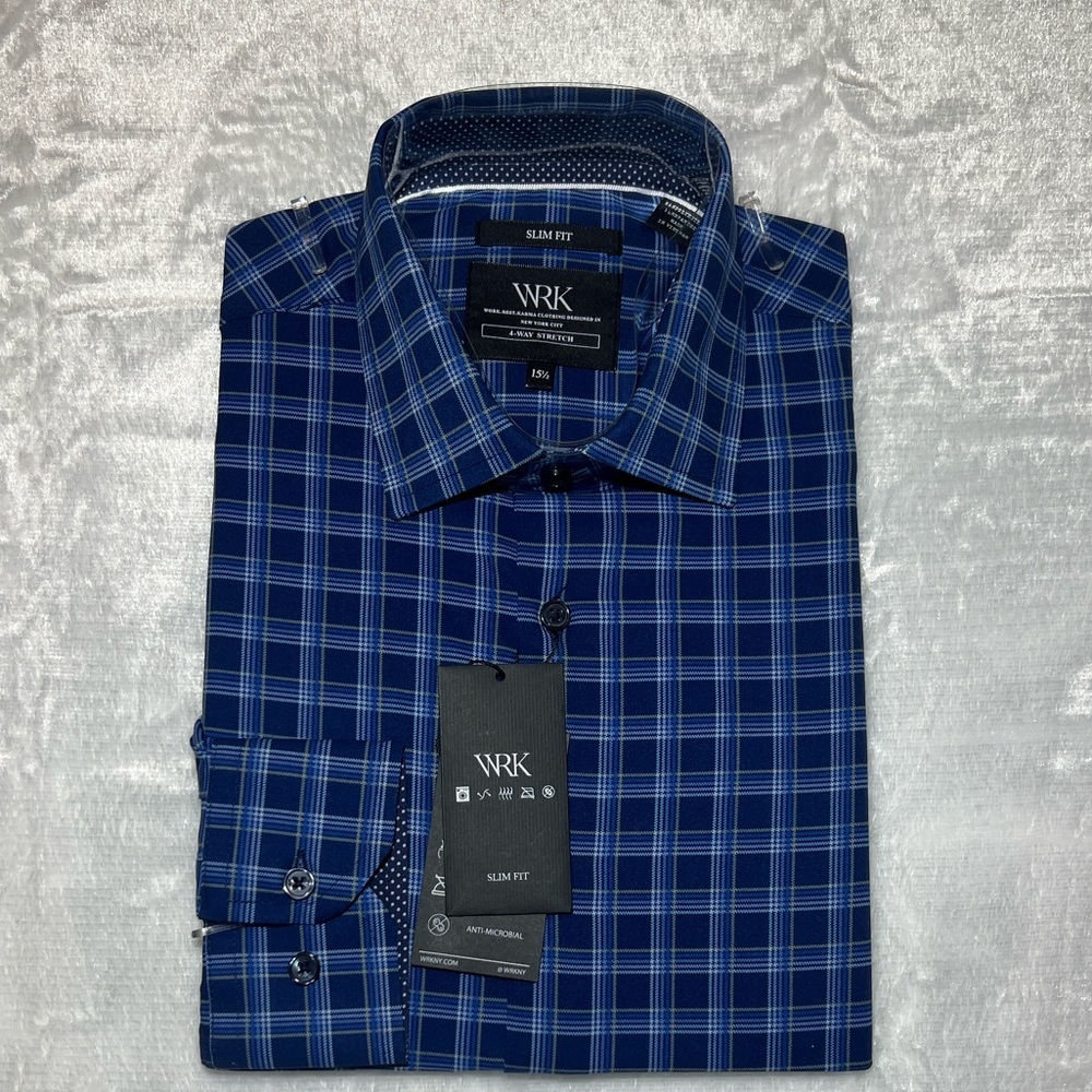 WRK Men's Navy Plaid Button Down Shirt